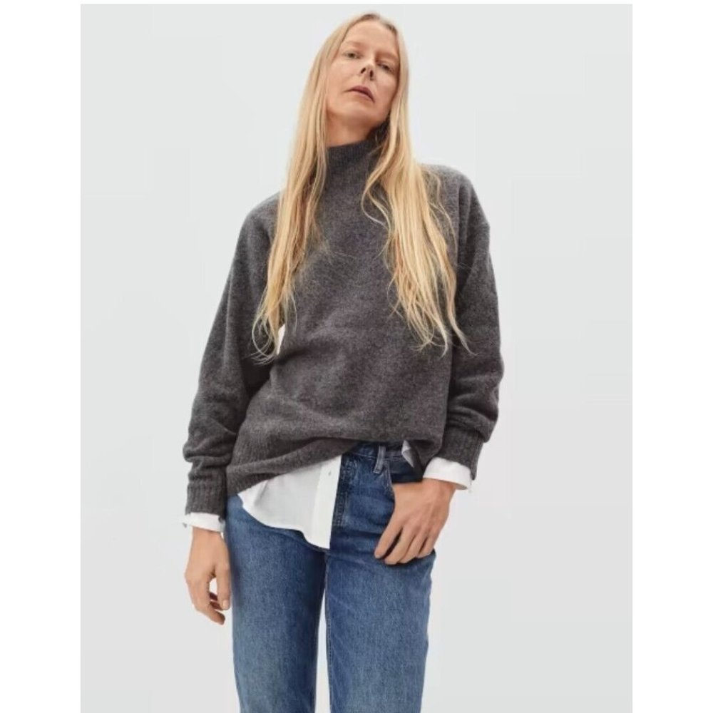 EVERLANE Cozy Stretch Pullover Sweater Oversized High Neck Gray Size L